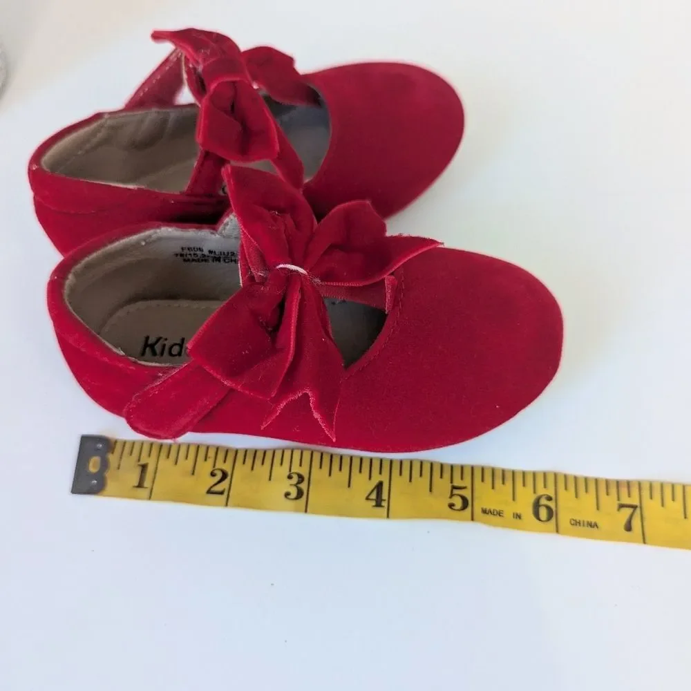 Toddler Girls Size 9 Red Velvet Bow Mary Jane Dress Shoes Coquette Holiday